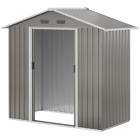 6.5x3.5ft Metal Garden Shed, Outdoor Tool Storage, Double Sliding Doors, Vents, Grey Sheds Grey at Gallery Canada
