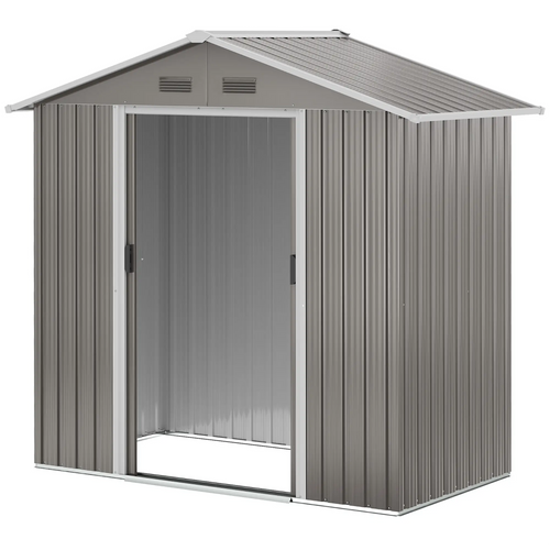 6.5x3.5ft Metal Garden Shed, Outdoor Tool Storage, Double Sliding Doors, Vents, Grey