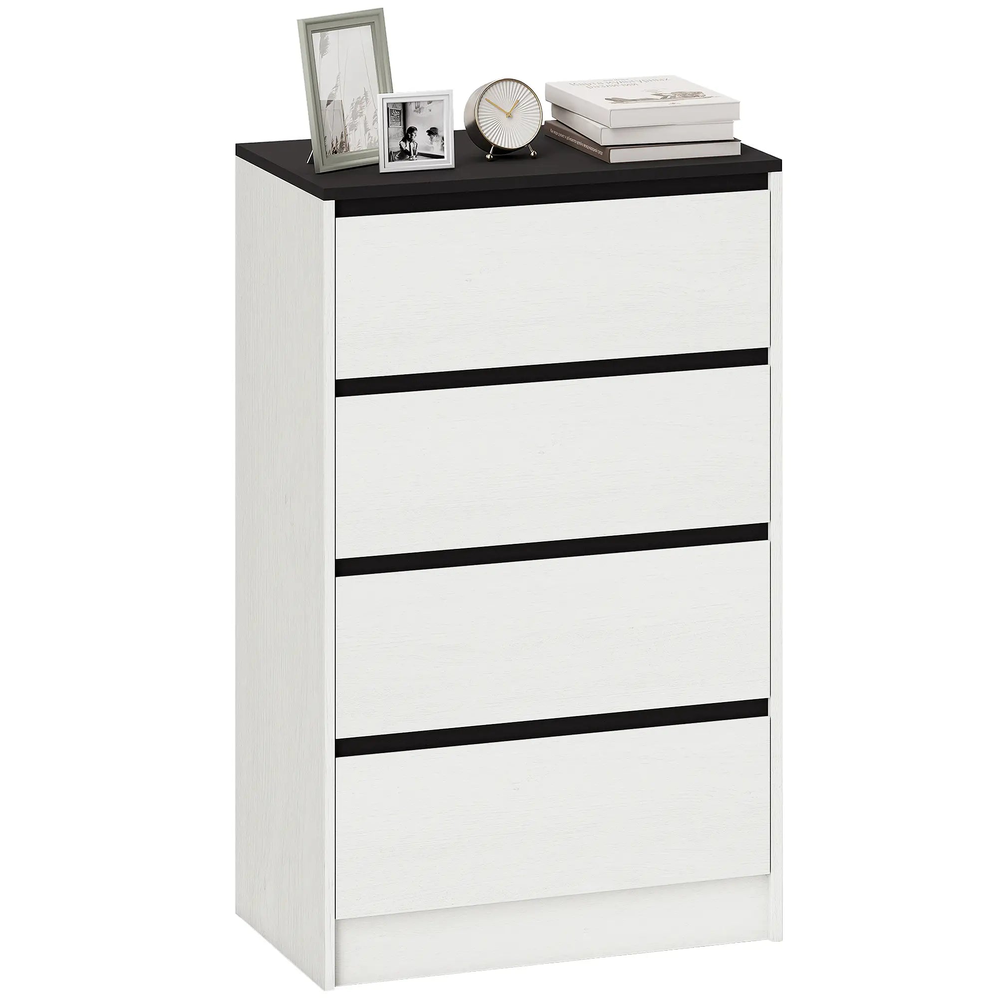 Tall Chest of Drawers, 4 Drawer Dresser, White Wood Effect, White Storage Cabinets at Gallery Canada