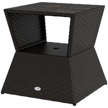 Patio Rattan Wicker Coffee Table W/ Umbrella Hole, Dark Coffee Patio Side Tables Dark Coffee at Gallery Canada