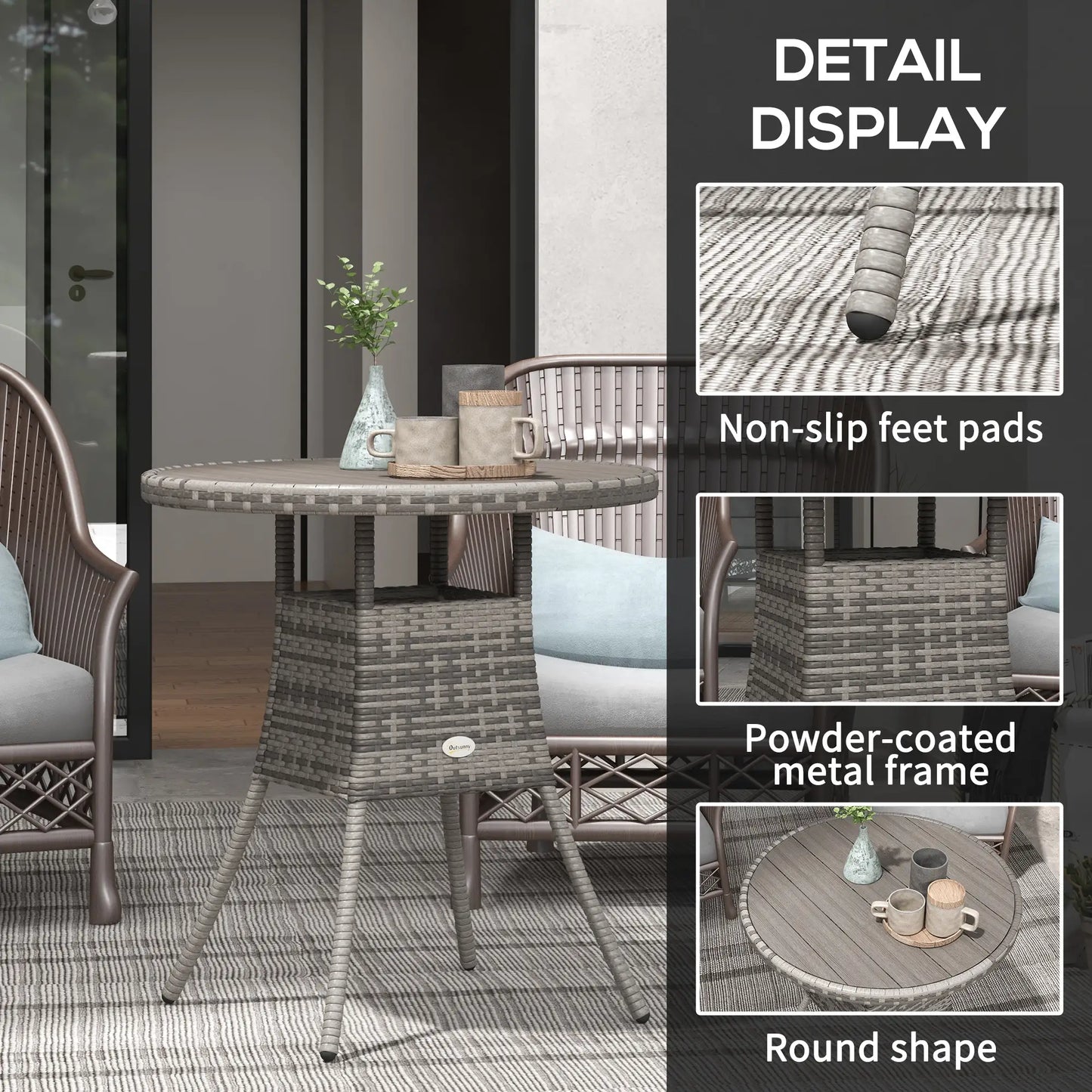 27.5" Outdoor Wicker Dining Table, PE Rattan Patio Furniture, Grey Patio Dining Tables at Gallery Canada