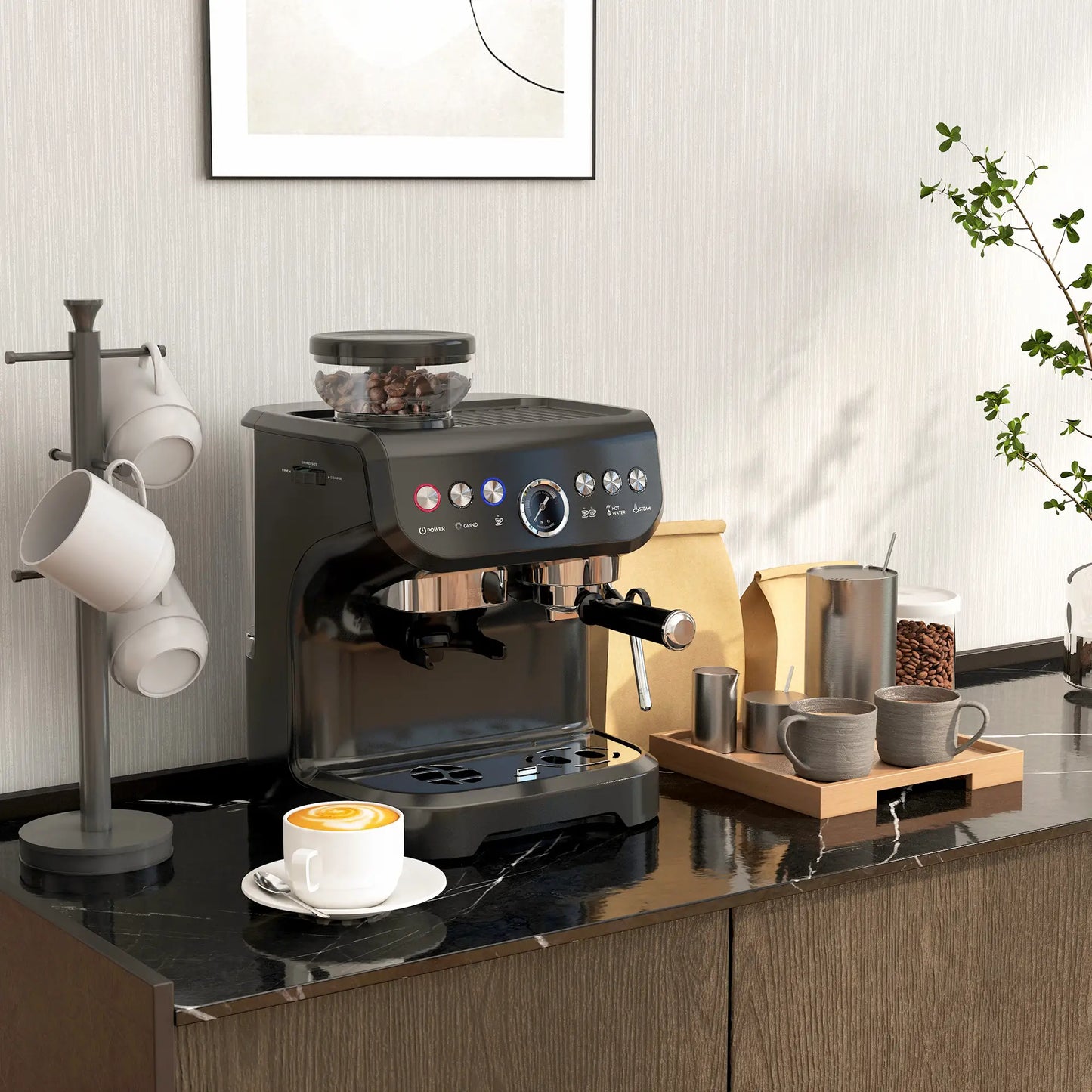 15 Bar Espresso Machine With Milk Frother & Grinder Small Kitchen Appliances at Gallery Canada