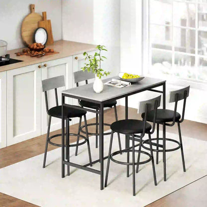 5-Piece Industrial Bar Table Set, 4 Stools with Footrest, Cement Grey Bar Sets at Gallery Canada
