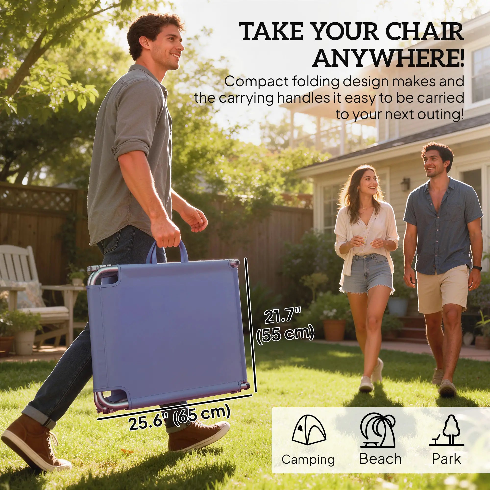 Folding Outdoor Lounge Chair, Reclining Tanning Chair, Navy Blue Lounger Chairs at Gallery Canada