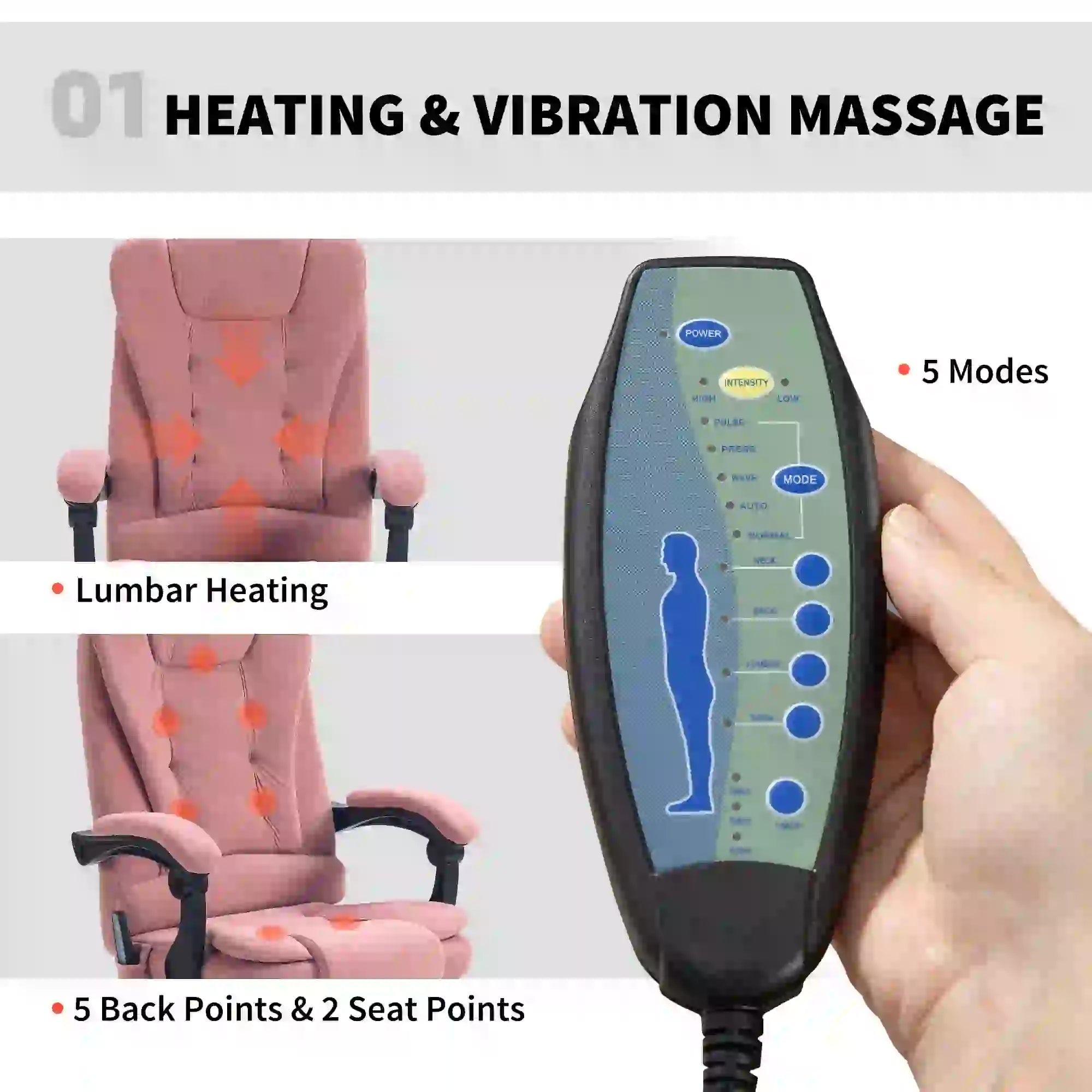 7-Point Vibrating Massage Chair, Reclining with Footrest, Pink Massage Chairs at Gallery Canada
