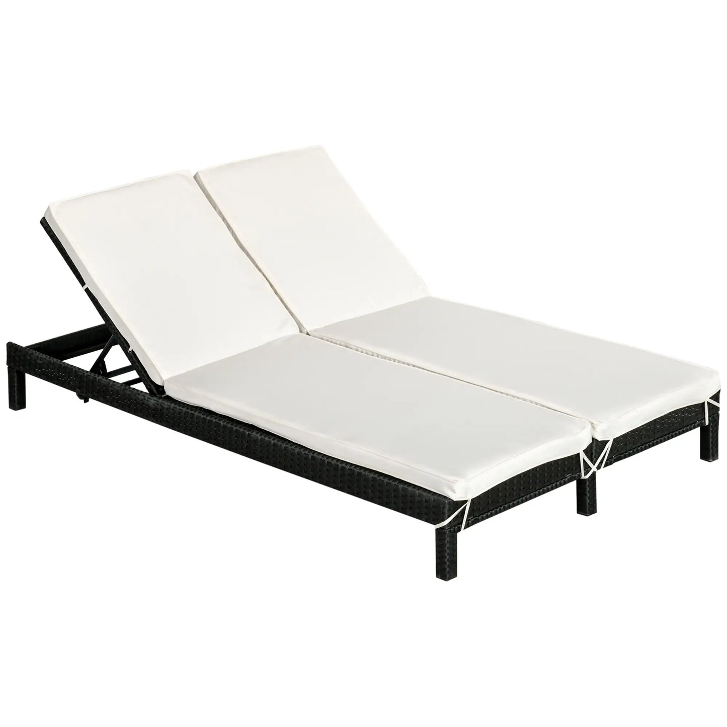 Wicker Double Chaise Lounge, Outdoor Recliner, Rattan Patio Sunbed, Adjustable Backrest, Cream White Chaise Loungers at Gallery Canada