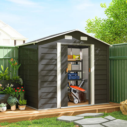 7.7' x 6.5' Metal Garden Shed, Tool Storage, Dark Grey Sheds at Gallery Canada