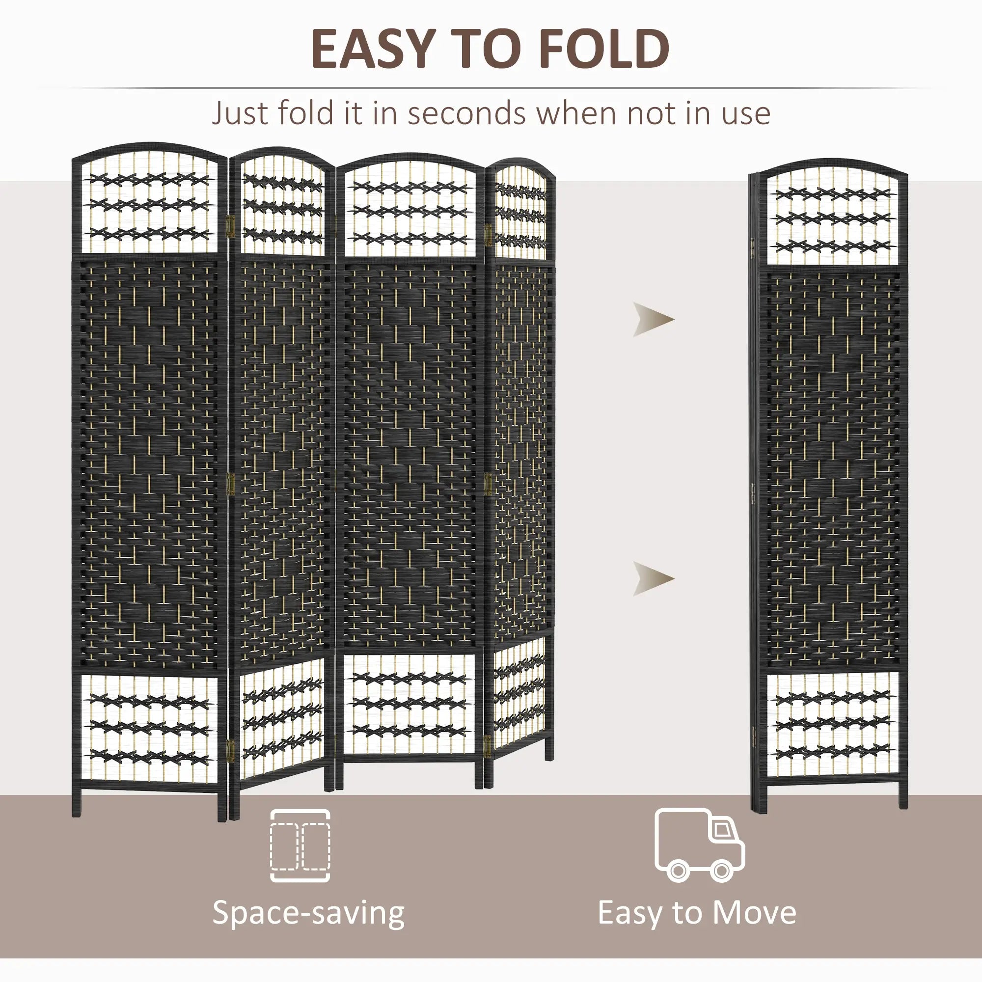 4 Panel Folding Room Divider, Portable Privacy Screen, Black Room Dividers at Gallery Canada