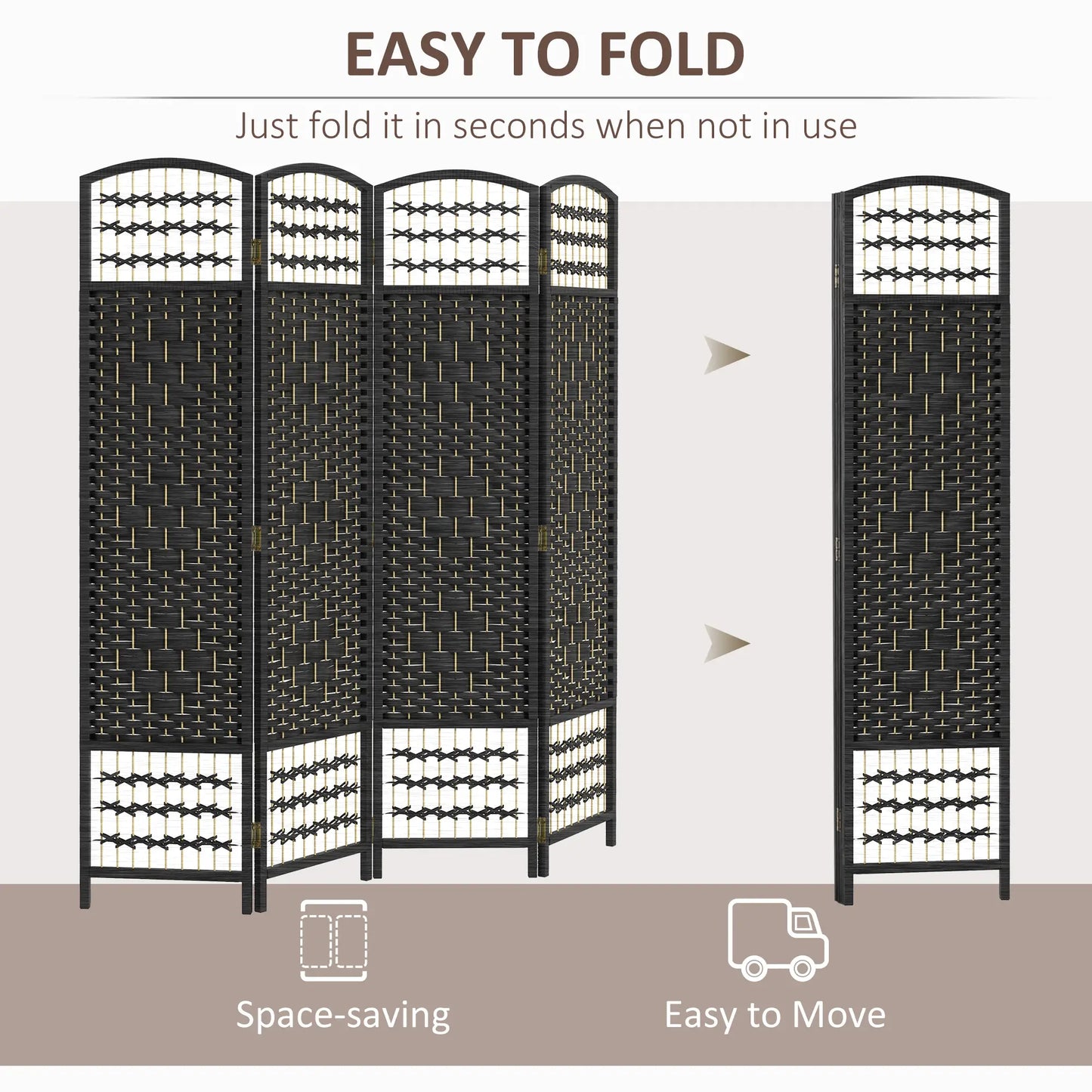 4 Panel Folding Room Divider, Portable Privacy Screen, Black Room Dividers at Gallery Canada