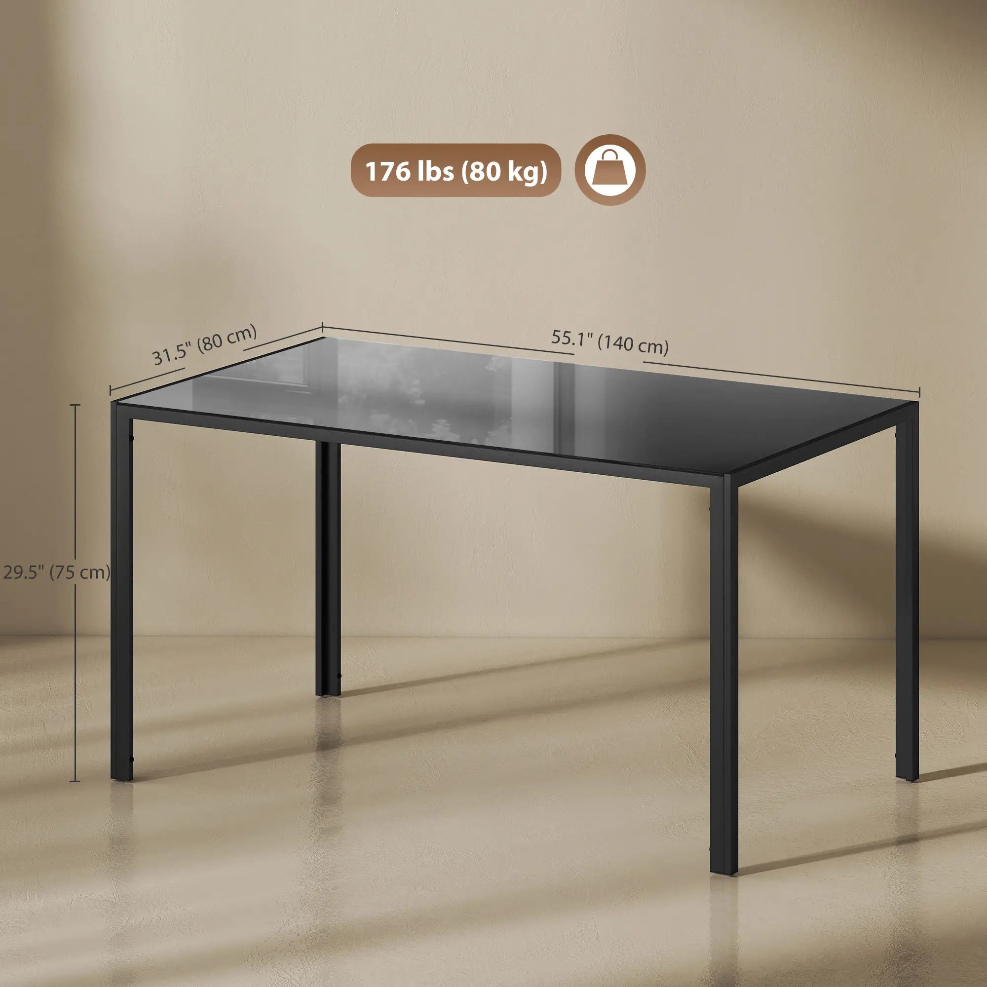 Rectangular Kitchen Table For 4 People, Tempered Glass Tabletop, Black Dining Tables at Gallery Canada