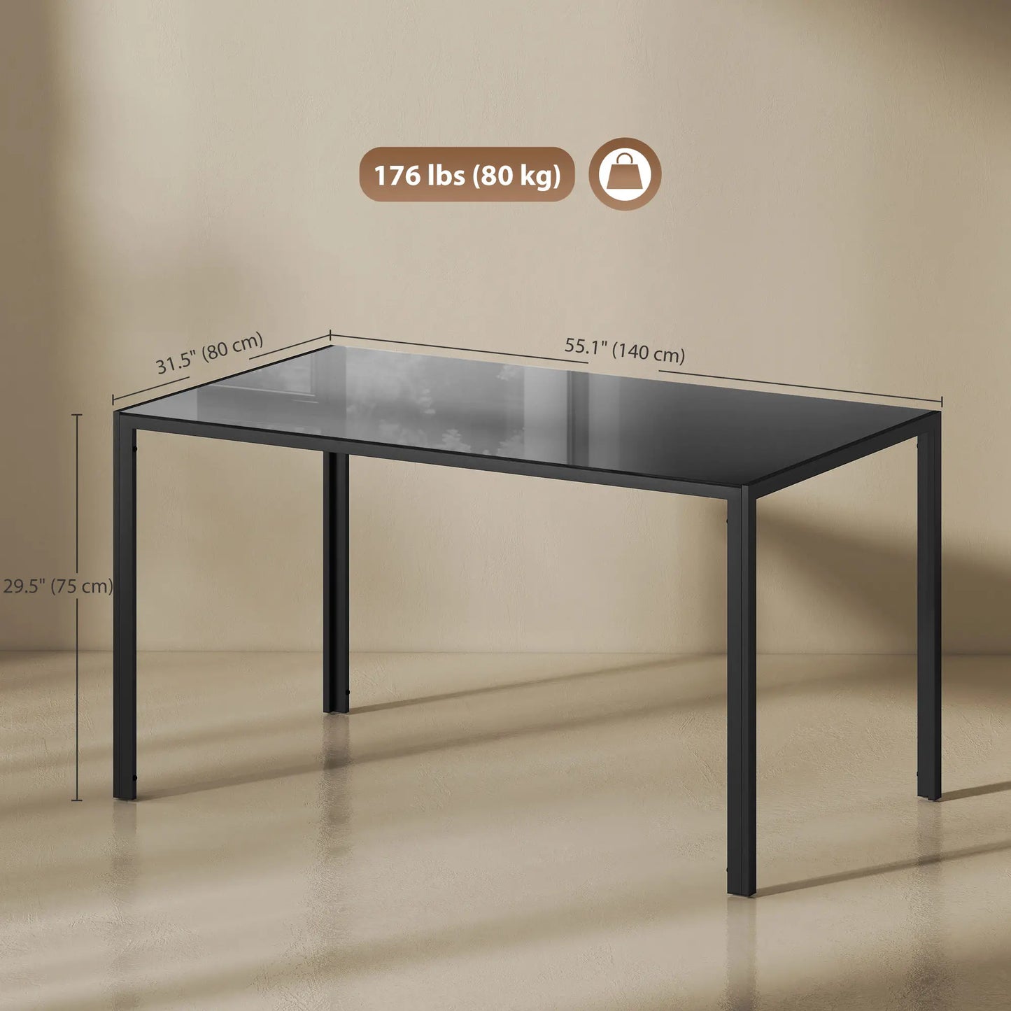 Rectangular Kitchen Table For 4 People, Tempered Glass Tabletop, Black Dining Tables at Gallery Canada