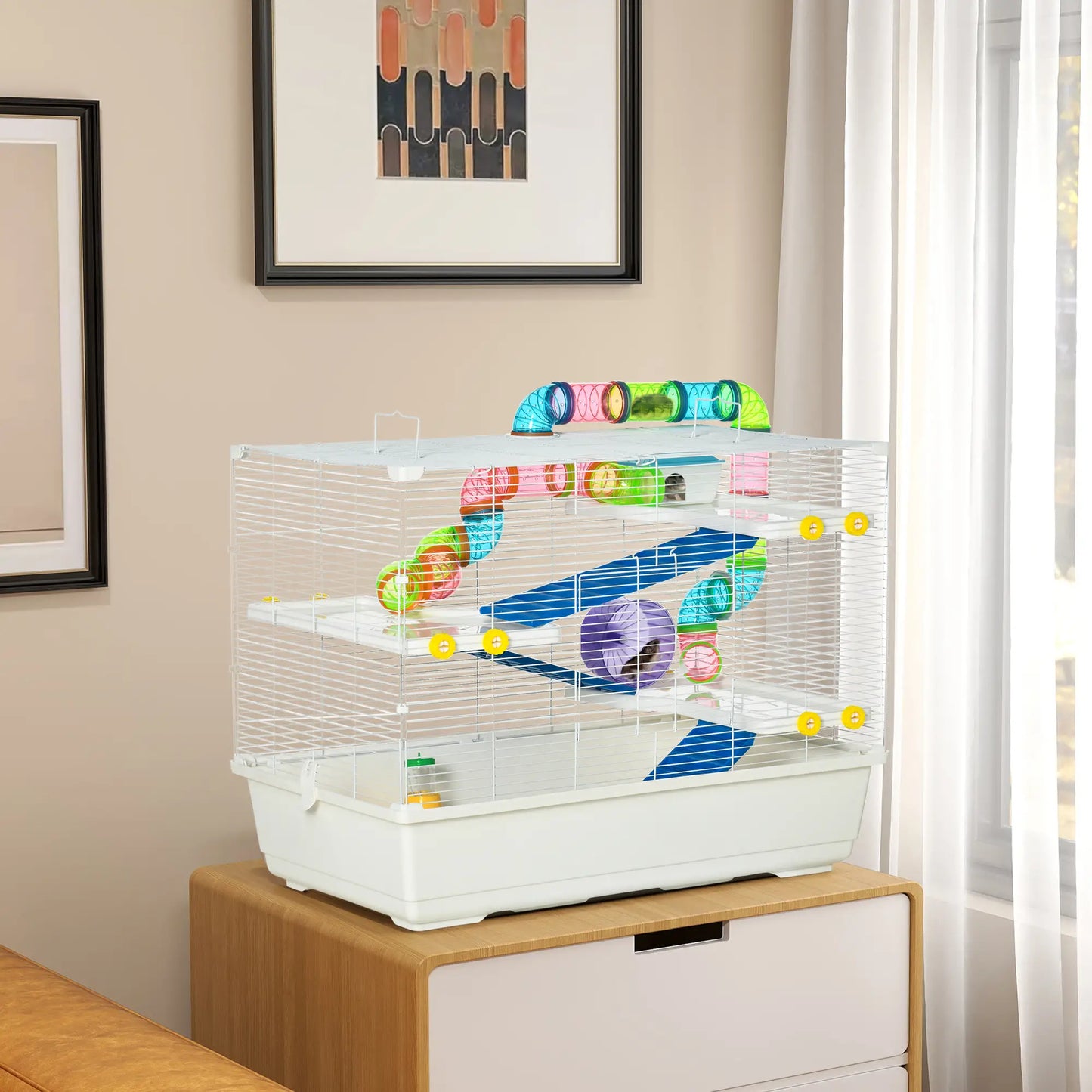 31" Large Hamster Cage, Small Animal House, Tunnel Tube System, White Hamster Cages at Gallery Canada