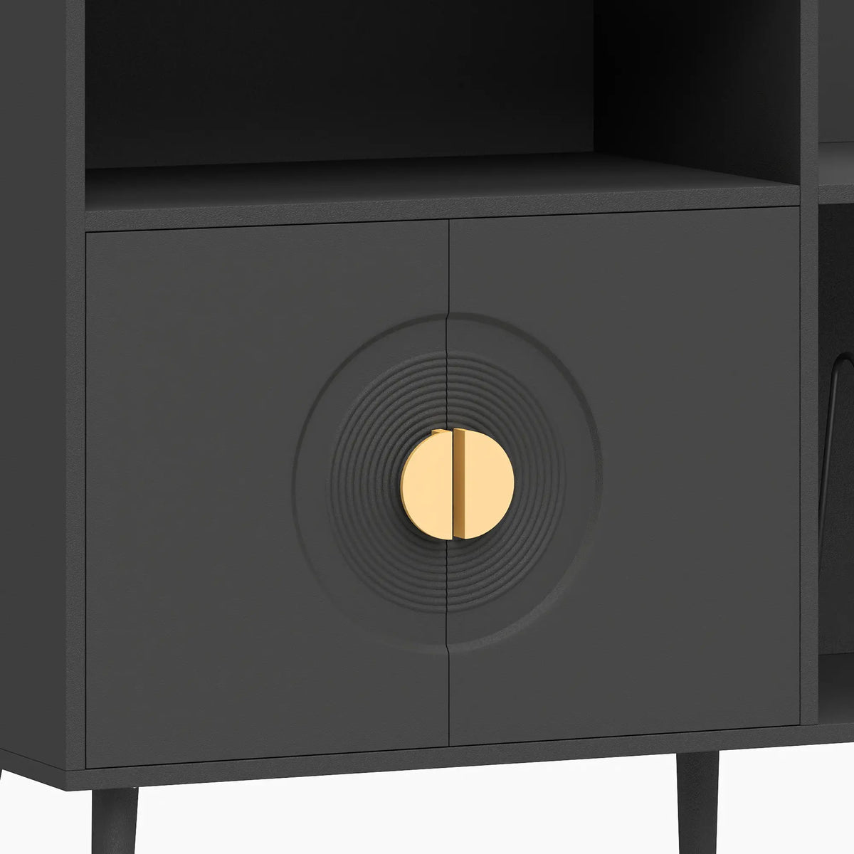 Record Player Stand with Outlets, Vinyl Storage Holds 300 Albums, Black