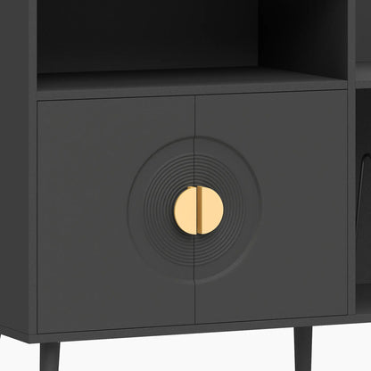 Record Player Stand with Outlets, Vinyl Storage Holds 300 Albums, Black
