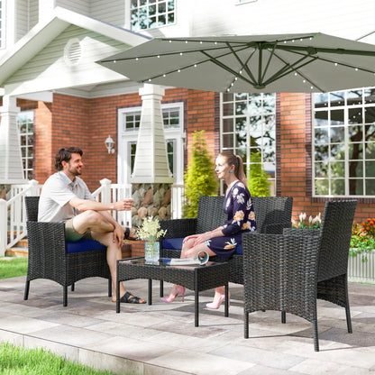 4-Piece Wicker Patio Furniture Set, Glass Coffee Table, Navy Blue Patio Furniture Sets at Gallery Canada