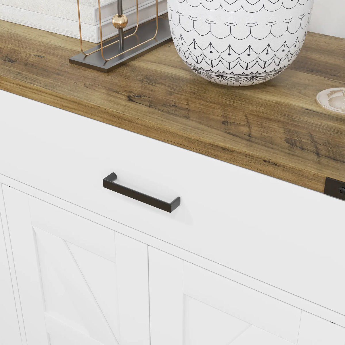 Farmhouse Buffet Cabinet, 2 Drawers, 2 Cabinets, Adjustable Shelves, White