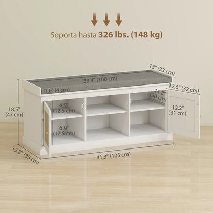 Shoe Bench with Padded Cushion, Boho Entryway, Rattan Doors, Adjustable Shelves, White Shoe Storage Cabinets & Racks at Gallery Canada