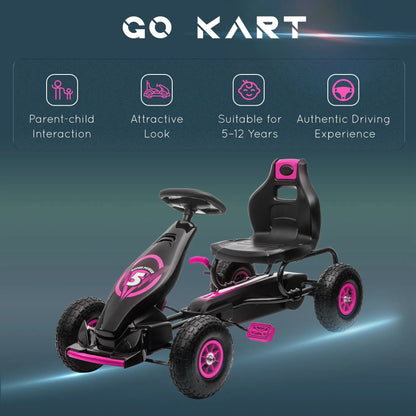 Adjustable Seat Pedal Go Kart, Rubber Wheels Shock Absorb, Pink Pedal Go Karts for Kids at Gallery Canada