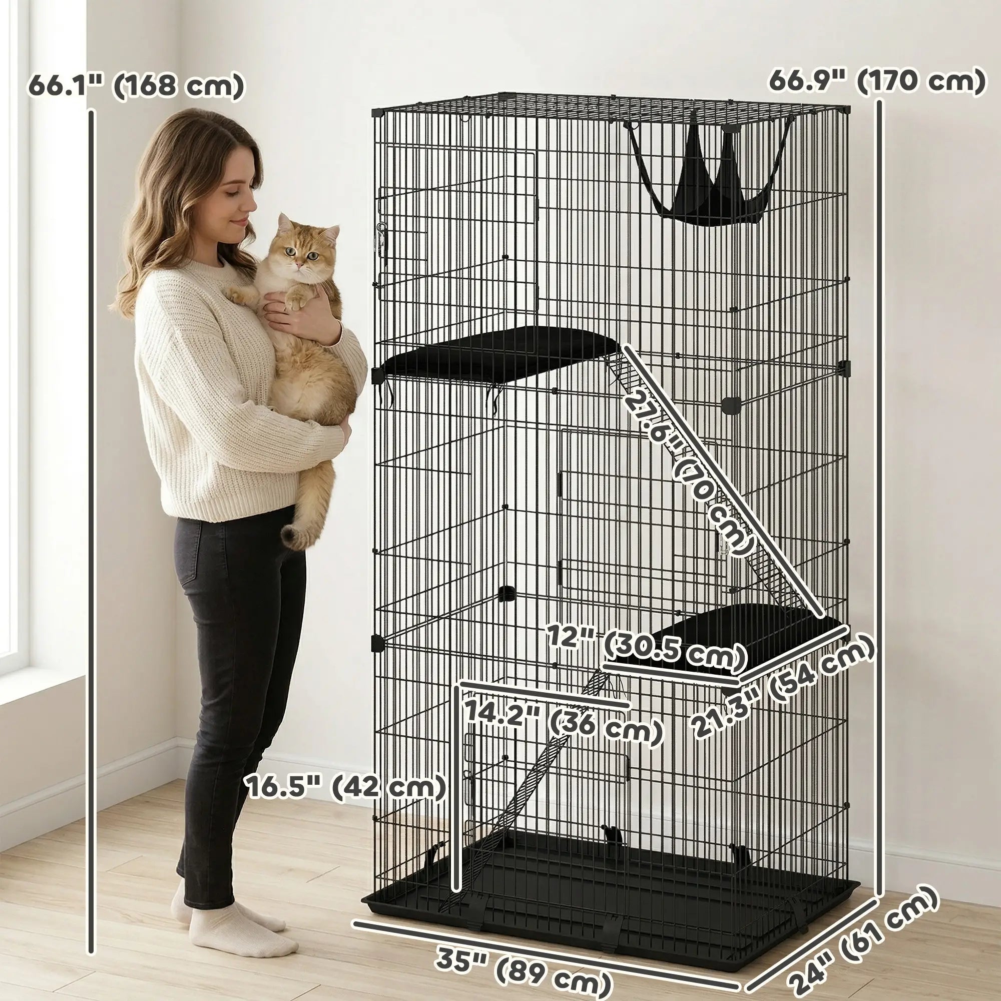 3-Tier Cat Cage Indoor, Detachable Metal Wire Kennel withwith Hammock, Platform, Tray and Cushion for 1-2 Kittens Cat Houses at Gallery Canada
