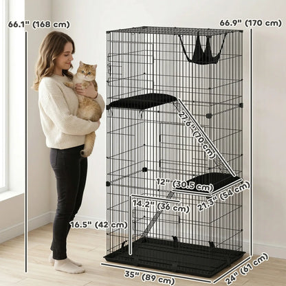 3-Tier Cat Cage Indoor, Detachable Metal Wire Kennel withwith Hammock, Platform, Tray and Cushion for 1-2 Kittens Cat Houses at Gallery Canada