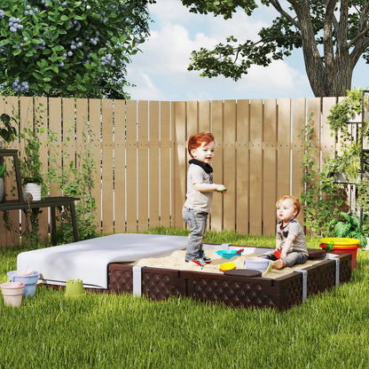 Kids Sandbox With Cover, 4 Corner Seats, 73" x 47" x 9", Dark Brown Sandboxes & Accessories at Gallery Canada