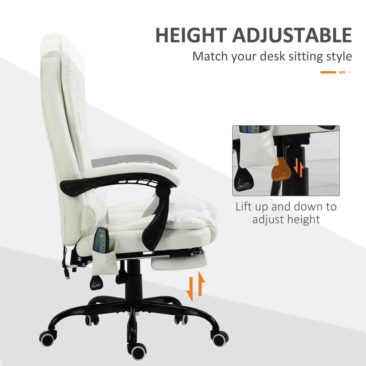 7-Point Vibrating Massage Chair, Reclining Office Chair, Adjustable Height, White Executive & Manager Chairs at Gallery Canada