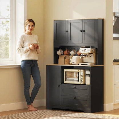 64" Kitchen Pantry Cabinet, 3 Cabinets, 2 Drawers, Adjustable Shelves, Black Kitchen Pantry Cabinets at Gallery Canada