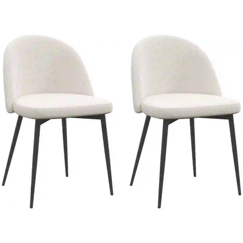 Set of 2 Mid-Back Dining Chairs, Velvet Upholstery, Cream White