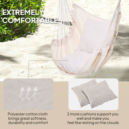 Hanging Macrame Chair, Cotton w/ Two Cushions, Indoor Outdoor, White Hammock Swings at Gallery Canada