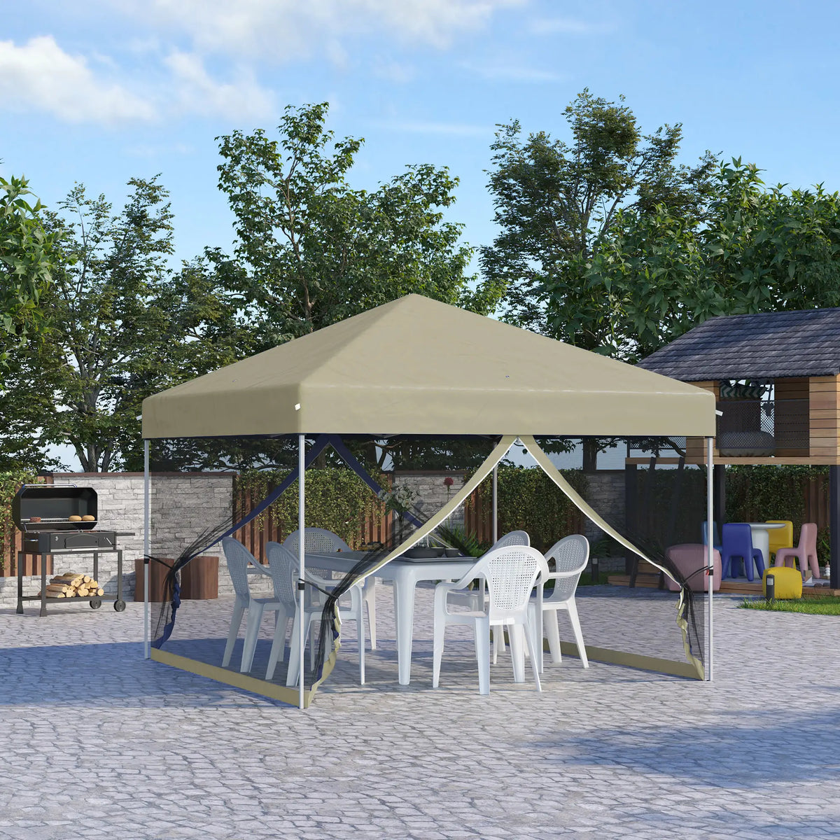 10' x 10' Pop-Up Canopy Tent, Mesh Sidewalls, Adjustable Height, Beige Pop Up Canopies at Gallery Canada