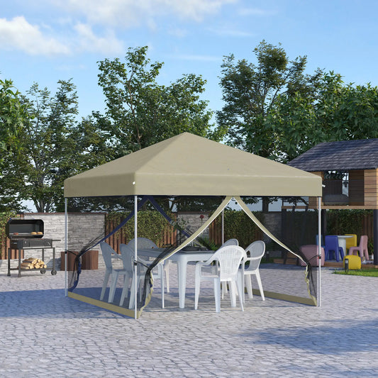 10' x 10' Pop-Up Canopy Tent, Mesh Sidewalls, Adjustable Height, Beige Pop Up Canopies Beige at Gallery Canada