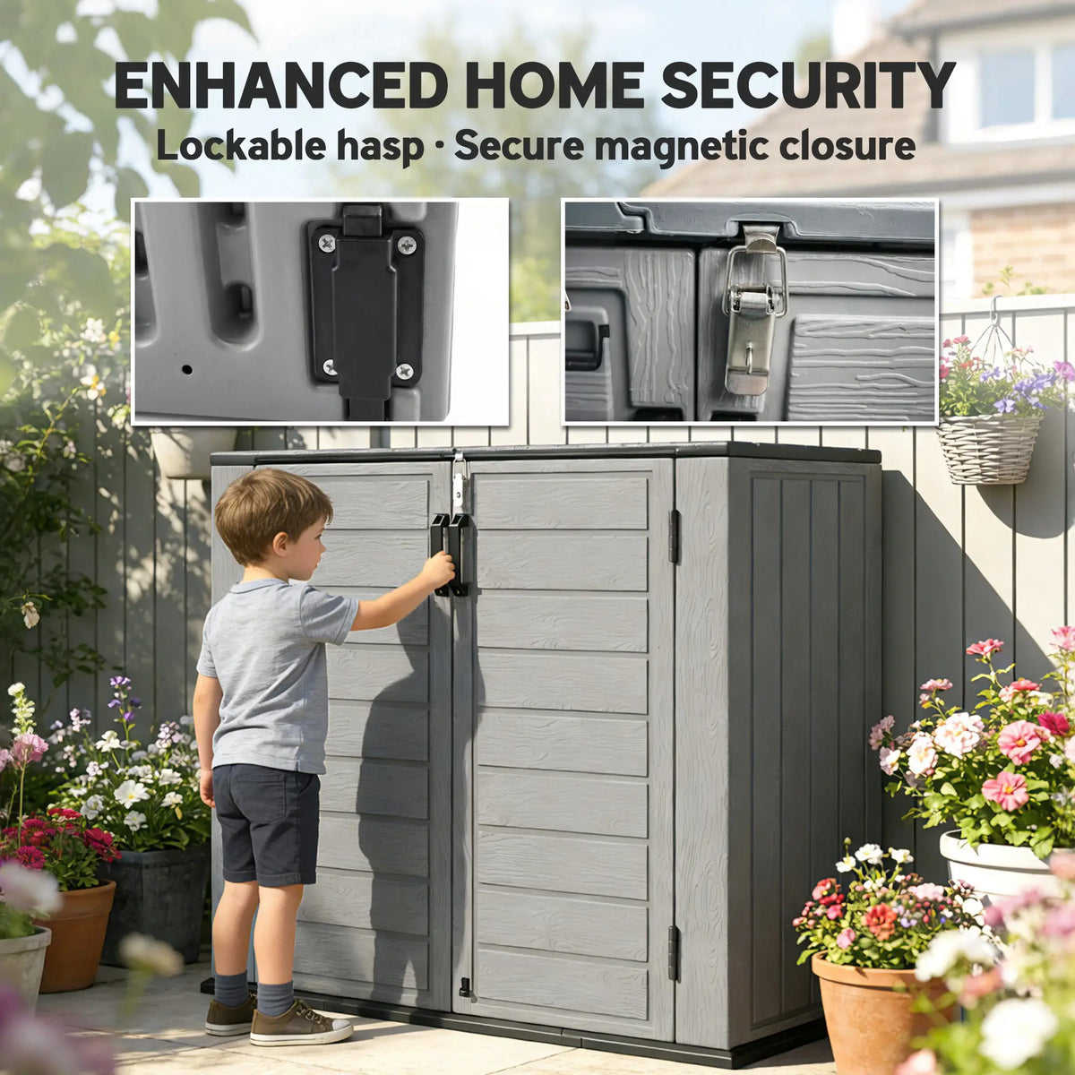 33 Cu.ft Plastic Outdoor Storage Shed, Lockable Doors, Light Grey Outdoor Storage Cabinet at Gallery Canada