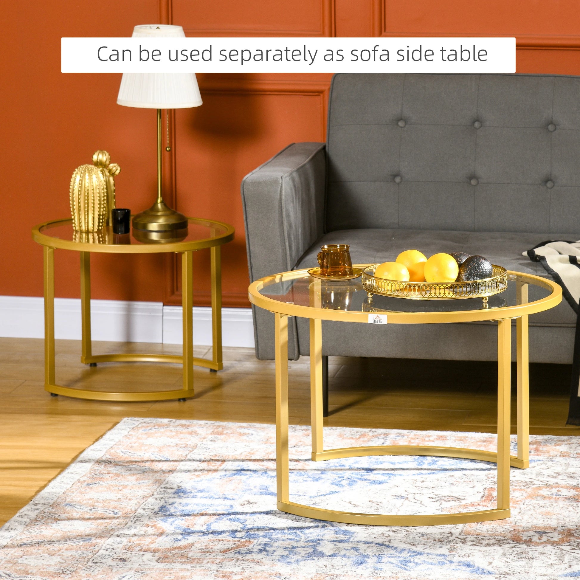 Round Coffee Table Set, Tempered Glass Top, Steel Frame, Gold Coffee Tables at Gallery Canada