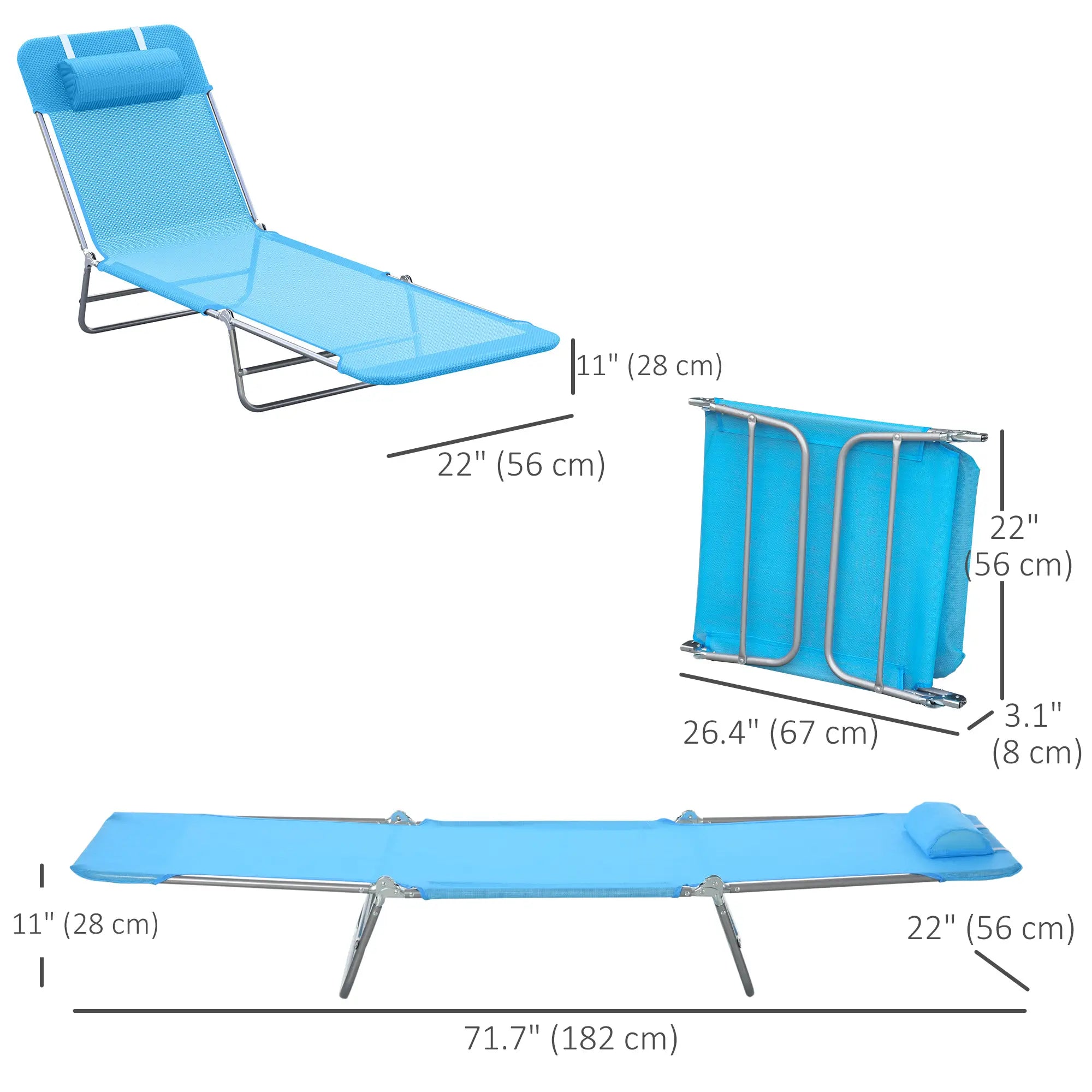 Portable Adjustable Reclining Lounge Chair, Folding Chaise, Blue Lounger Chairs at Gallery Canada