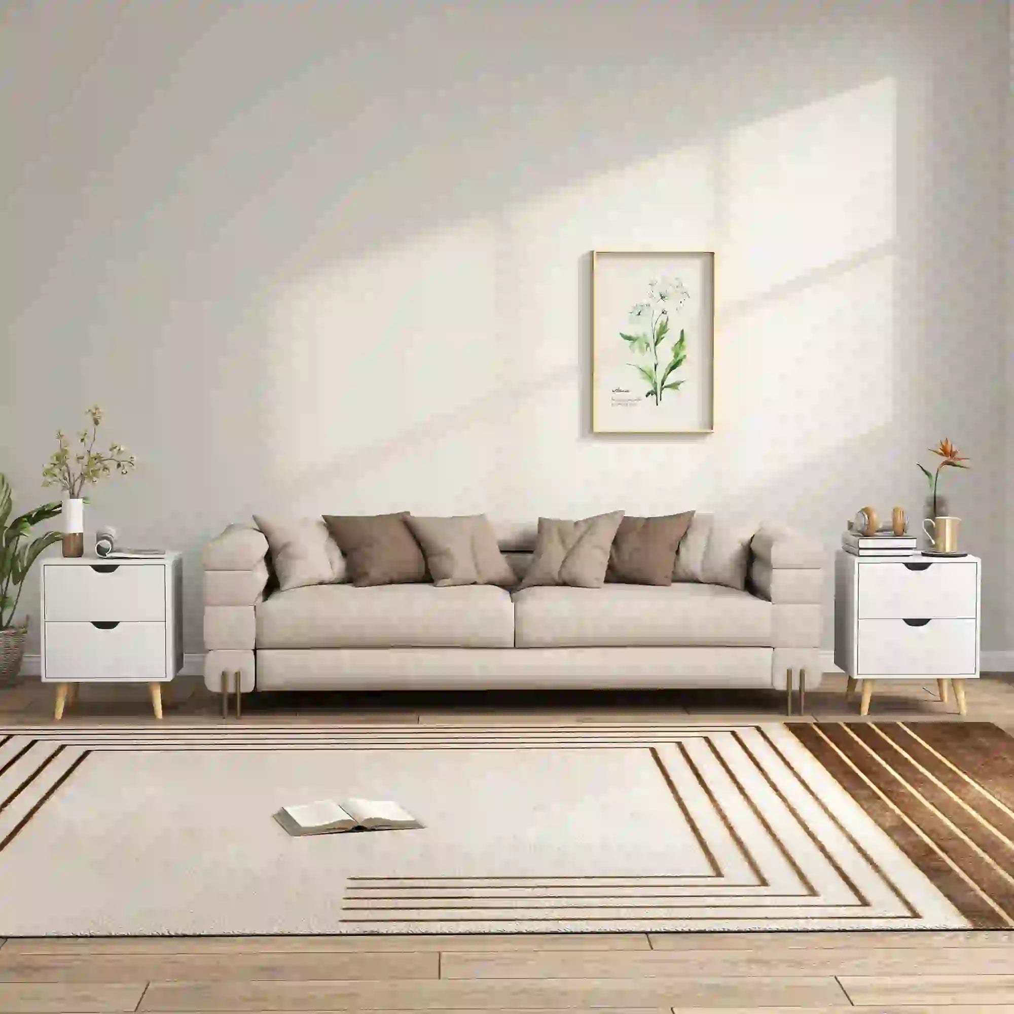White Nightstand Set Of 2, 2 Drawers With Pine Wood Legs, White Bedside Tables at Gallery Canada