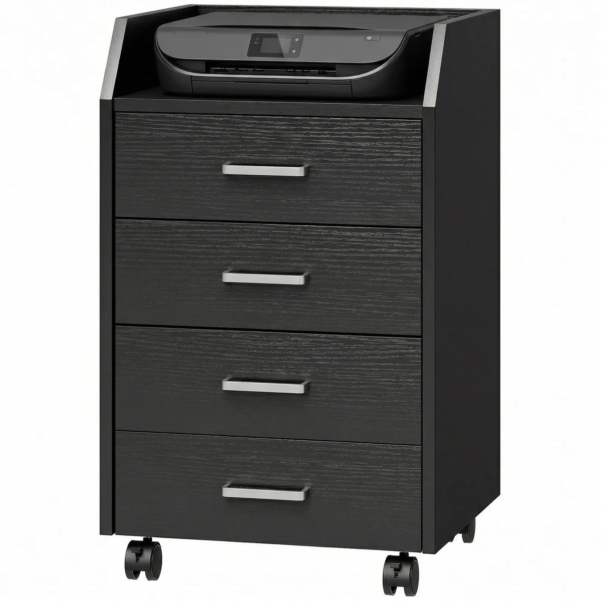 4-Drawer Vertical Mobile Filing Cabinet, Lockable Wheels, Black Wood Grain Office Cabinets & Cupboards Black Wood Grain at Gallery Canada