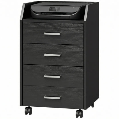 4-Drawer Vertical Mobile Filing Cabinet, Lockable Wheels, Black Wood Grain Office Cabinets & Cupboards Black Wood Grain at Gallery Canada