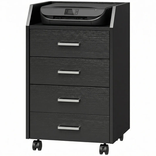 4-Drawer Vertical Mobile Filing Cabinet, Lockable Wheels, Black Wood Grain Office Cabinets & Cupboards Black Wood Grain at Gallery Canada