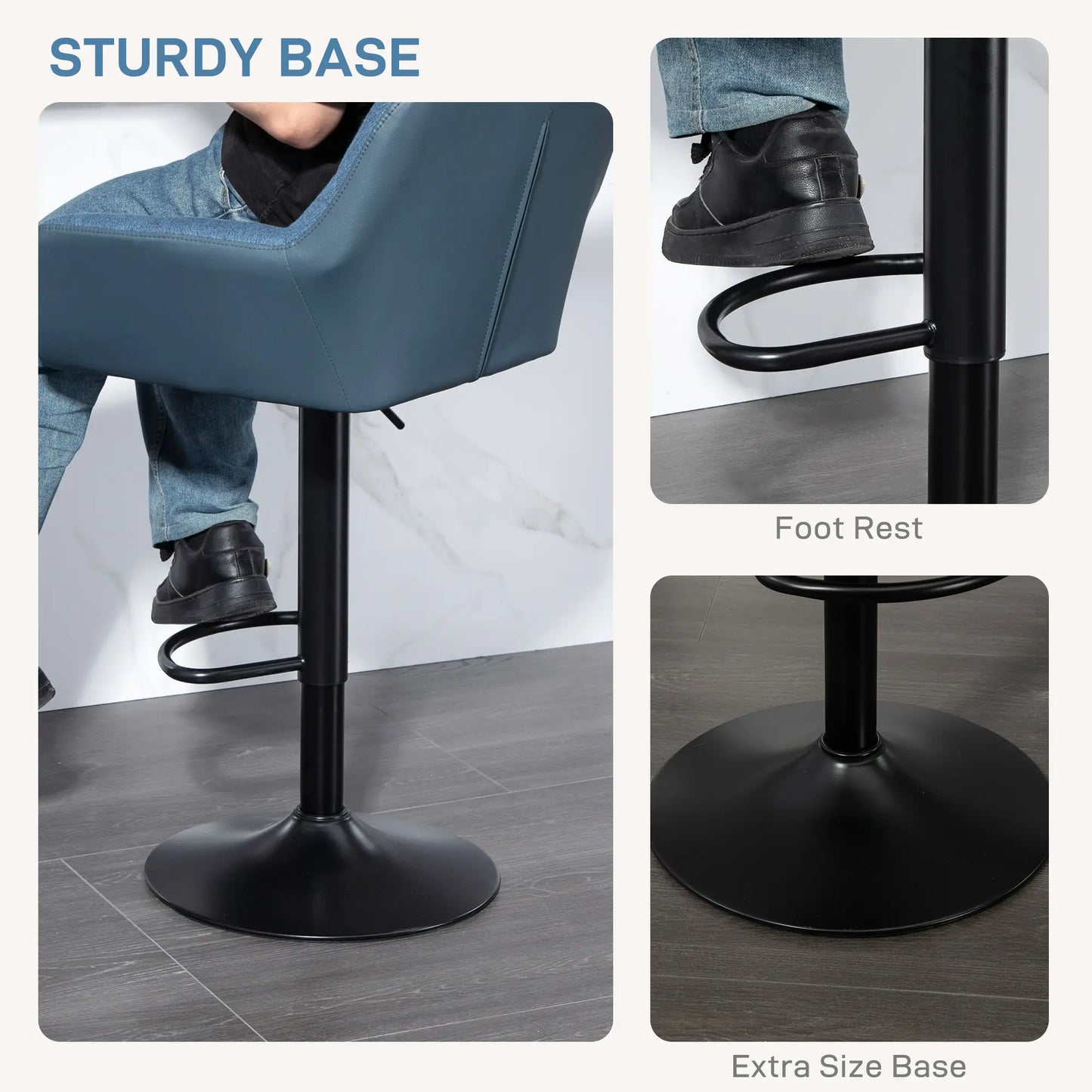 Swivel Barstools Set of 2, Adjustable with Footrest, Dark Blue Bar Stools at Gallery Canada