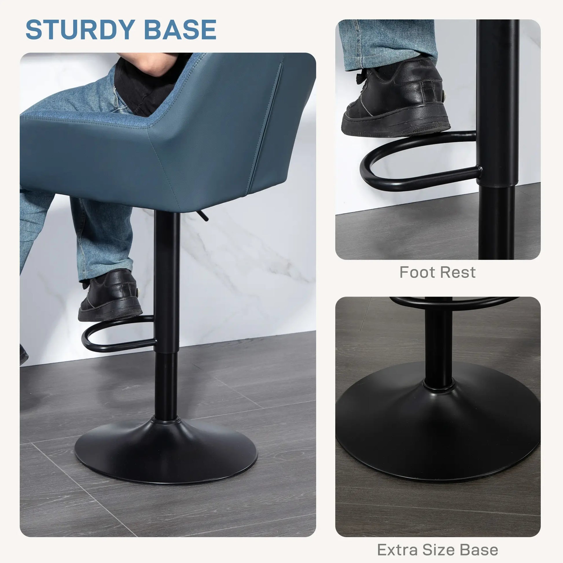 Swivel Barstools Set of 2, Adjustable with Footrest, Dark Blue Bar Stools at Gallery Canada