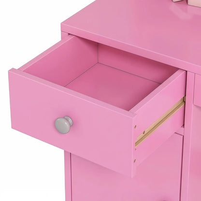 Kids Vanity Set, Toddler Dressing Table and Chair, Lighted Mirror, Pink Toy Vanity at Gallery Canada