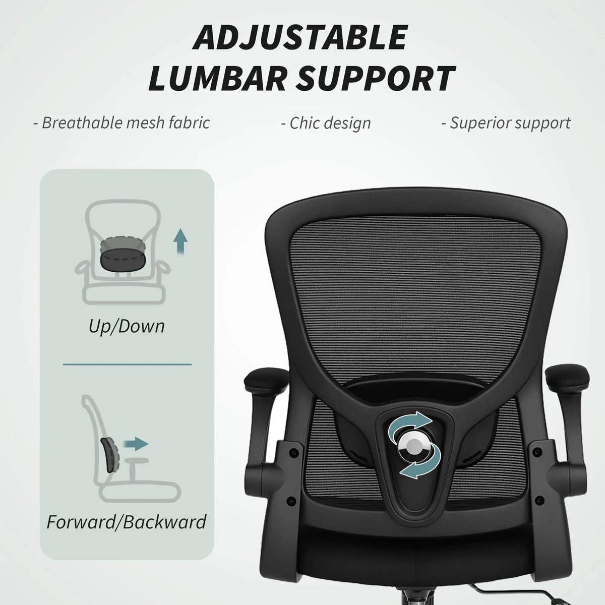 Ergonomic Mesh Office Chair, 4D Lumbar Support, Flip-Up Armrests, Tilt, Black Task Chairs at Gallery Canada