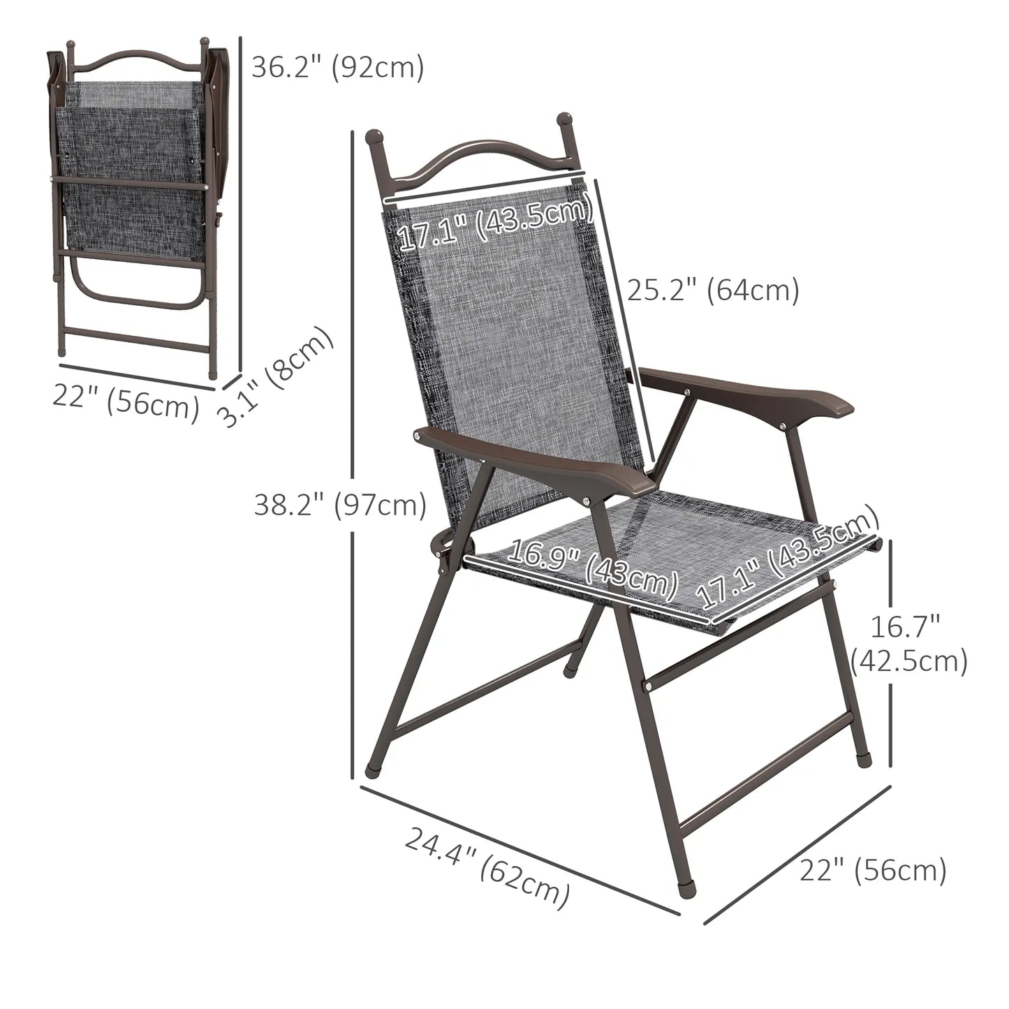 2 Folding Camping Chairs, Mesh Fabric Seat, Armrest, Lawn Sports Chairs Patio Chairs at Gallery Canada