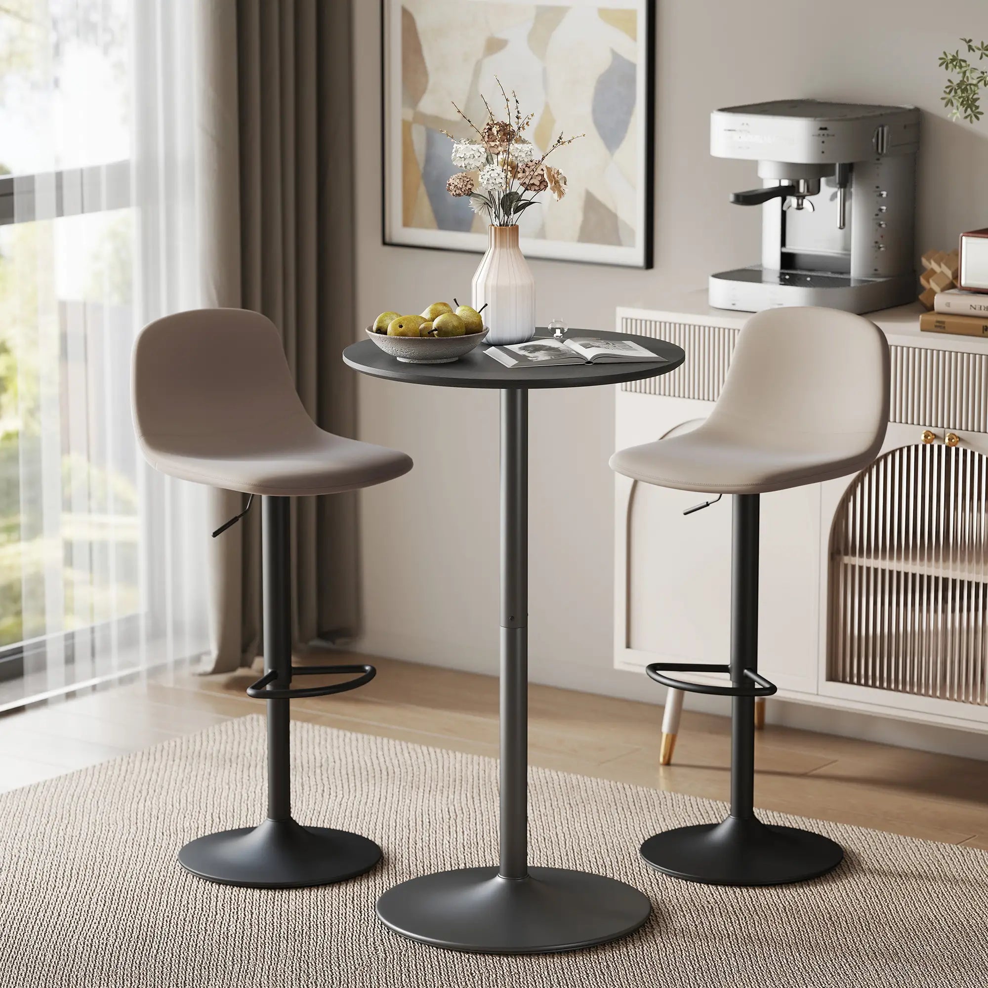 Round Table for 2, 40.2 Inch, Steel Frame, Non-Slip Base, Black Bar Tables at Gallery Canada