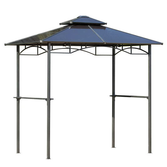 8' x 5' Hardtop Grill Gazebo, Aluminum BBQ Canopy, Outdoor With Side Shelves BBQ Grill Gazebos Brown at Gallery Canada