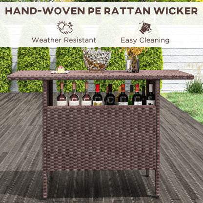 Outdoor Rattan Bar Table, 55.1" x 18.5" x 37", 2 Storage Shelves, Brown Bistro Sets at Gallery Canada