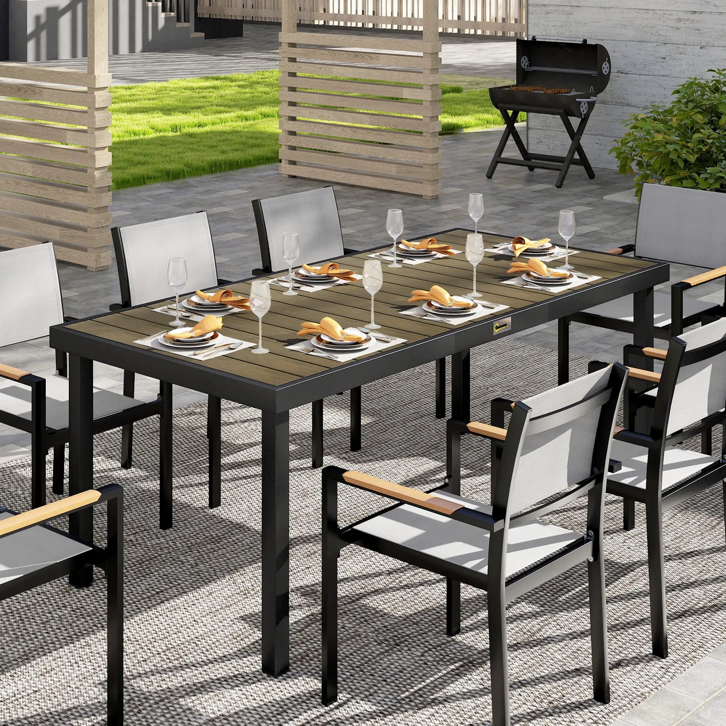 Rectangular Aluminum Patio Dining Table For 8, Natural Patio Dining Tables at Gallery Canada