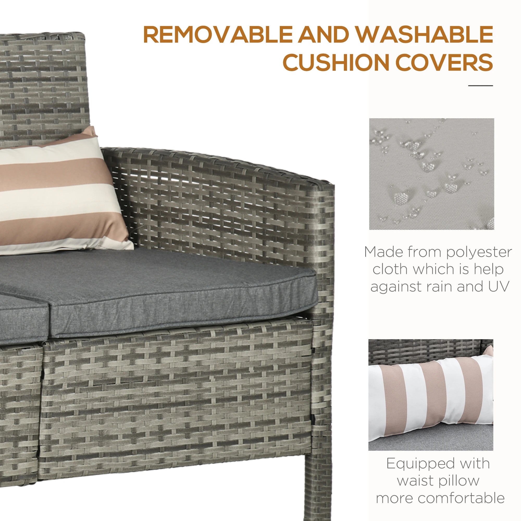 3-Seater Wicker Sofa, PE Rattan Outdoor Couch, Removable Cushions, Grey Patio Furniture Sets at Gallery Canada