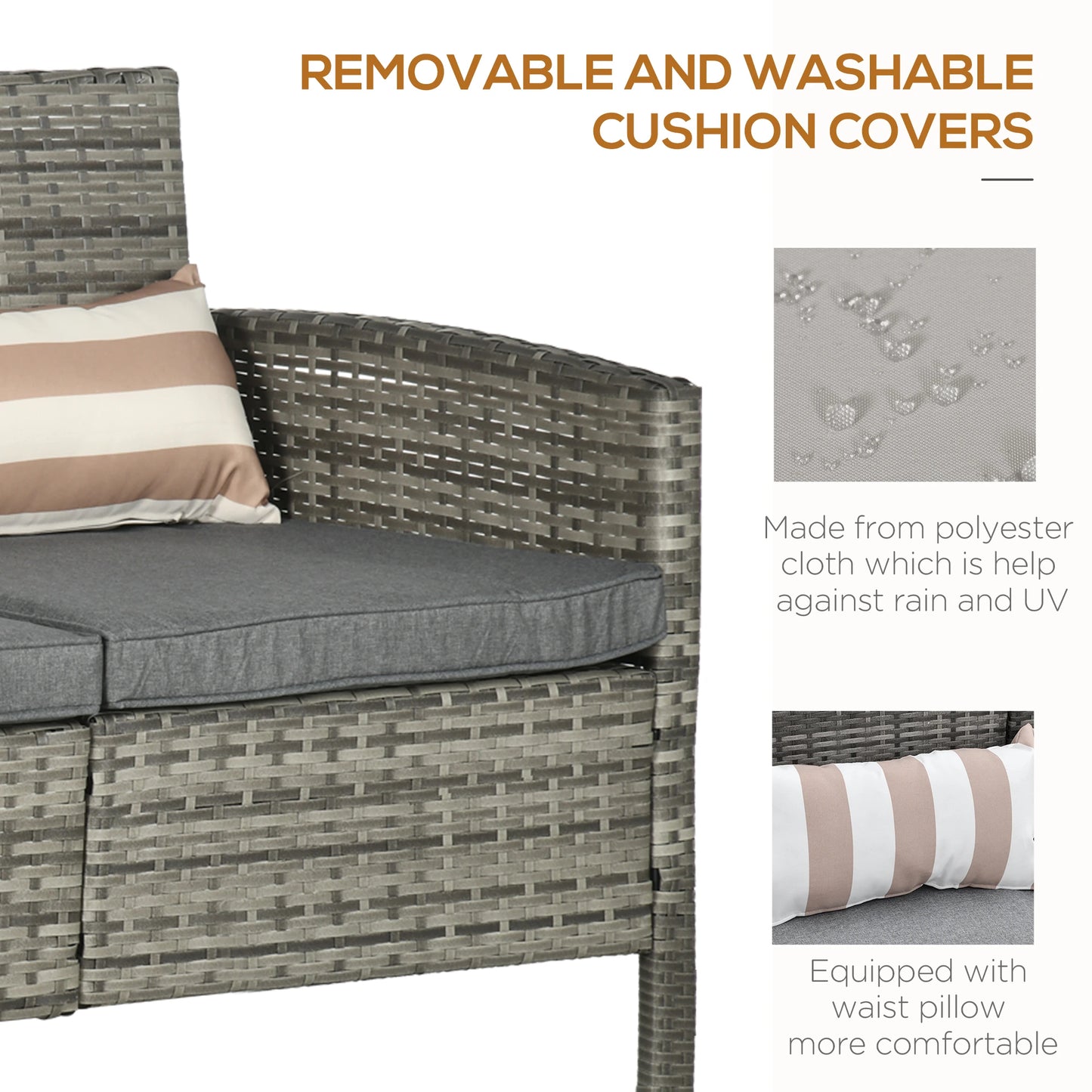 3-Seater Wicker Sofa, PE Rattan Outdoor Couch, Removable Cushions, Grey Patio Furniture Sets at Gallery Canada