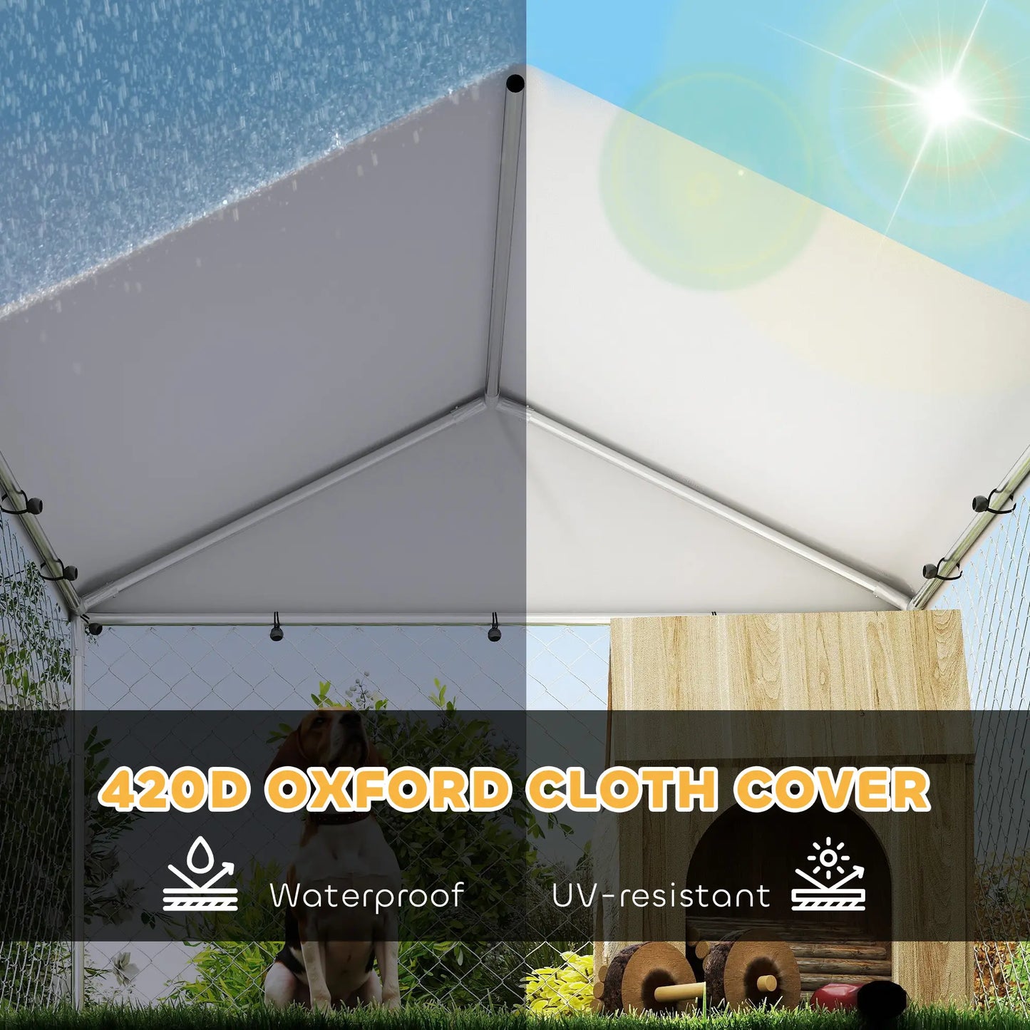 Outdoor Dog Run, Adjustable Rotating Bowls, Waterproof Cover, 6.6' x 6.6' x 5.1' Houses, Kennels & Pens at Gallery Canada